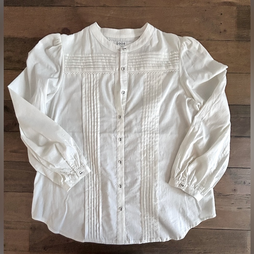 JOIE Vesta Pintucked Cottonvoile Blouse long sleeve minimalist preppy Feminine - Picture 6 of 15